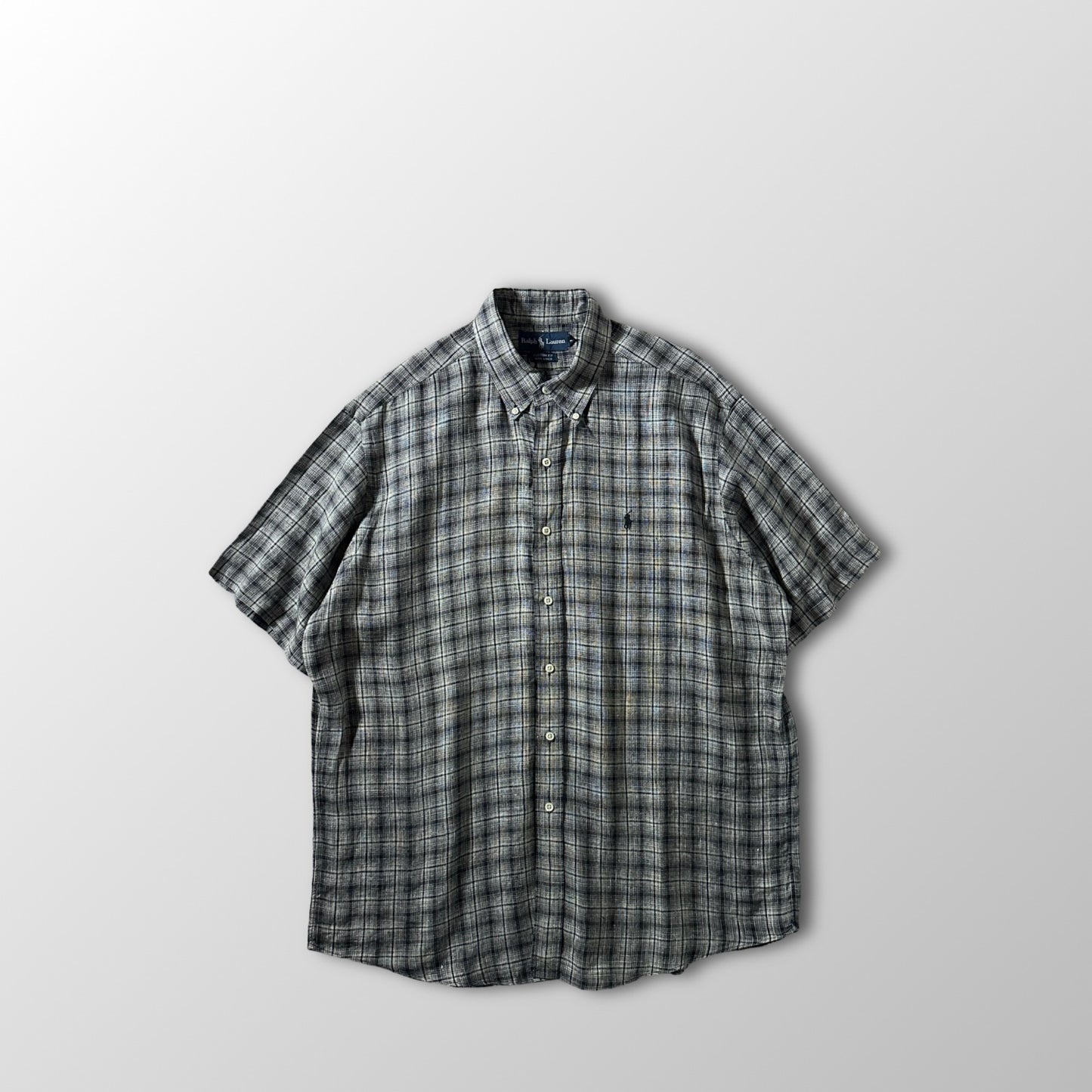 Ralph Lauren 100% Linen Black Plaid Short Sleeve Shirt – XL