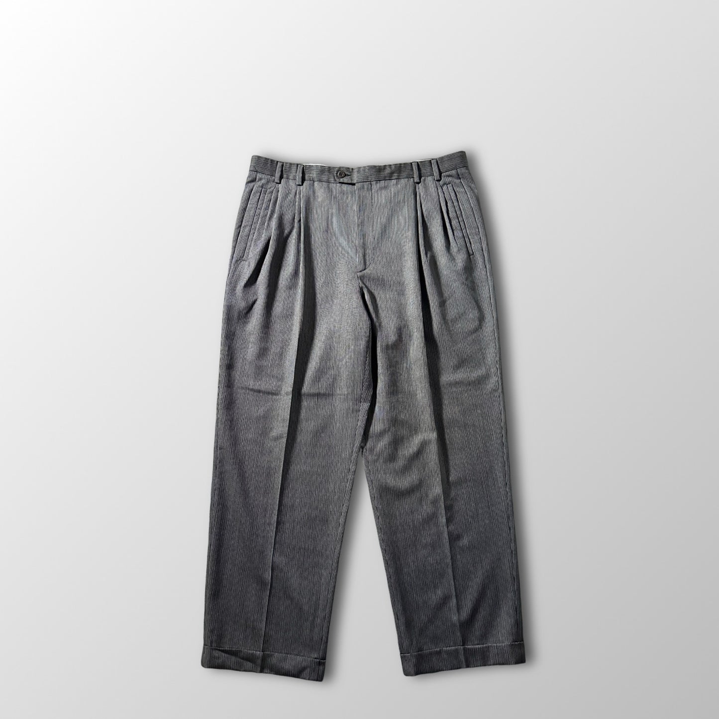 Zanella 100% Wool Gray Pinstripe Pleated Trousers – 36