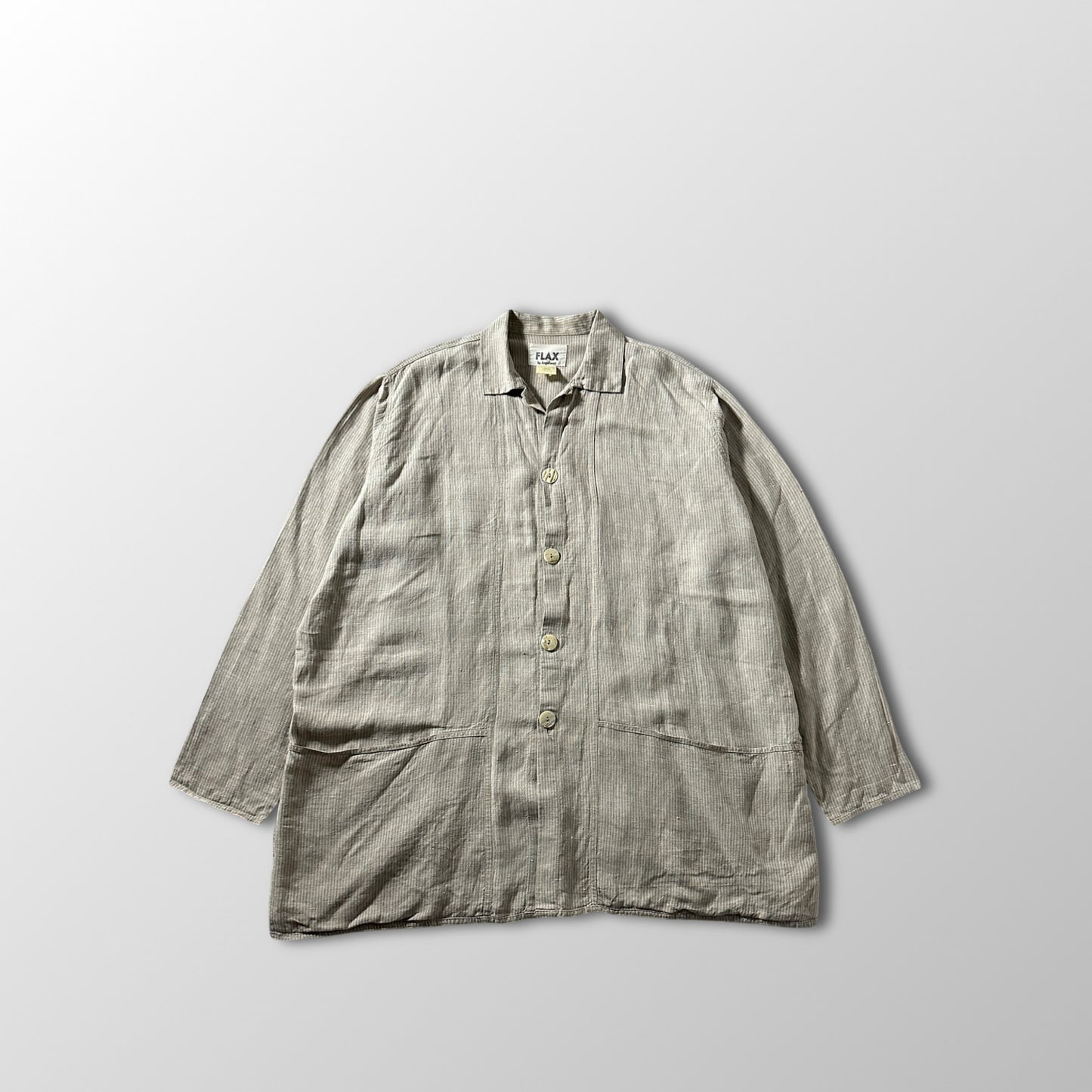 FLAX Linen Oversized Beige Stripe Jacket – Large