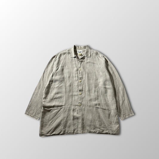 FLAX Linen Oversized Beige Stripe Jacket – Large