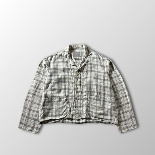 FLAX Linen Beige Check Cropped Jacket – Medium-