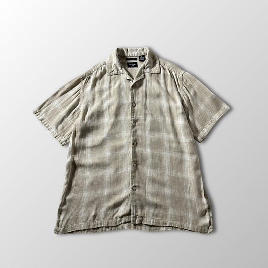Haggar Linen Rayon Beige Check Short Sleeve Shirt – M