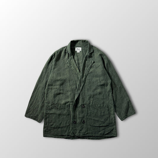 FLAX Linen Dark Green Double-Breasted Jacket – M