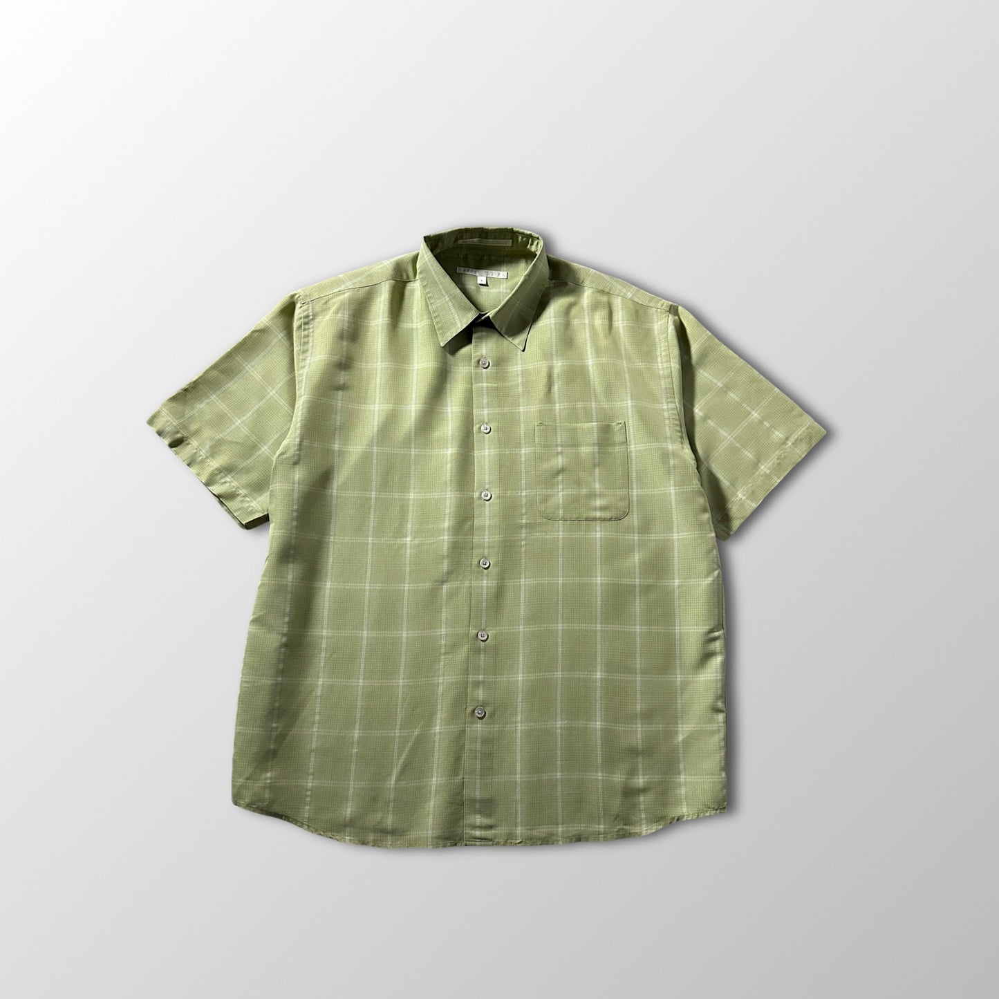 Perry Ellis Linen Blend Green Plaid Short Sleeve Shirt – L