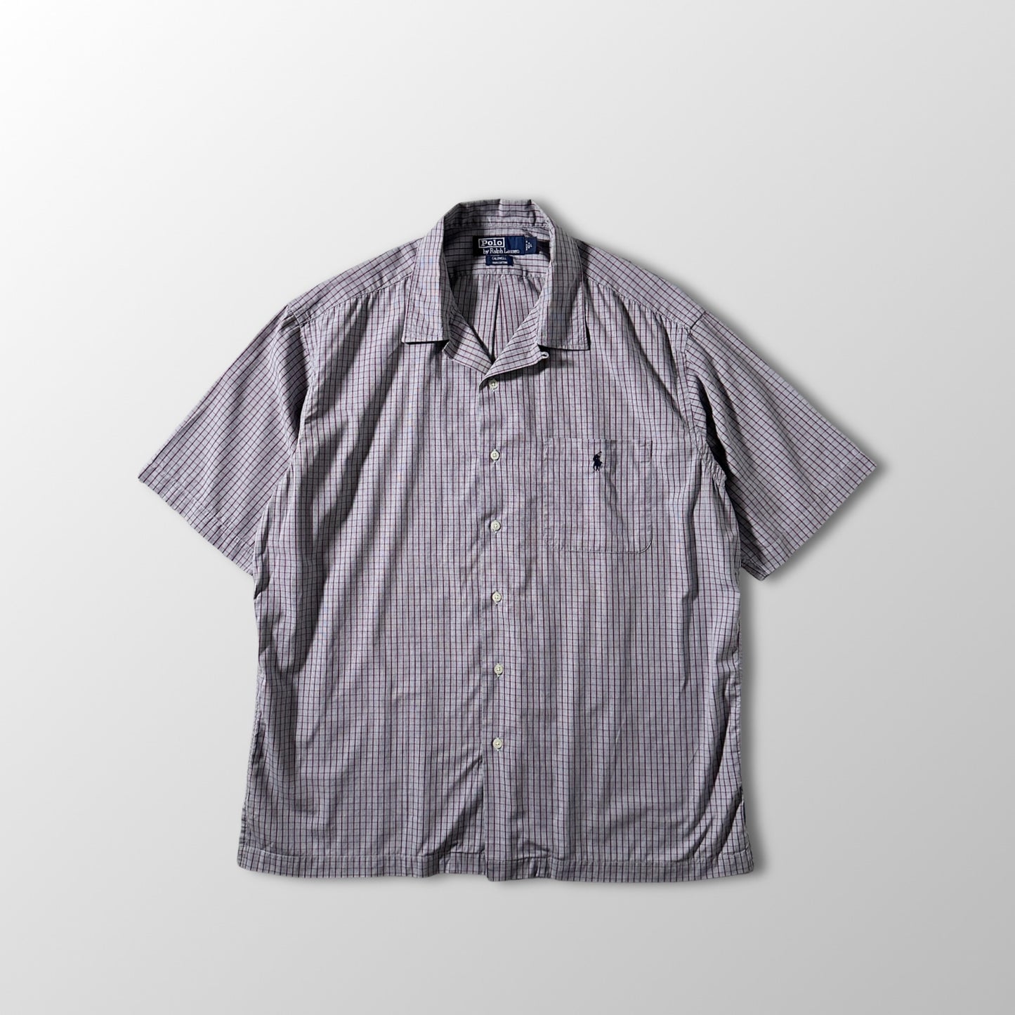 Caldwell 100% Cotton Gray Burgundy Check Short Sleeve Shirt – L Polo by Ralph Lauren