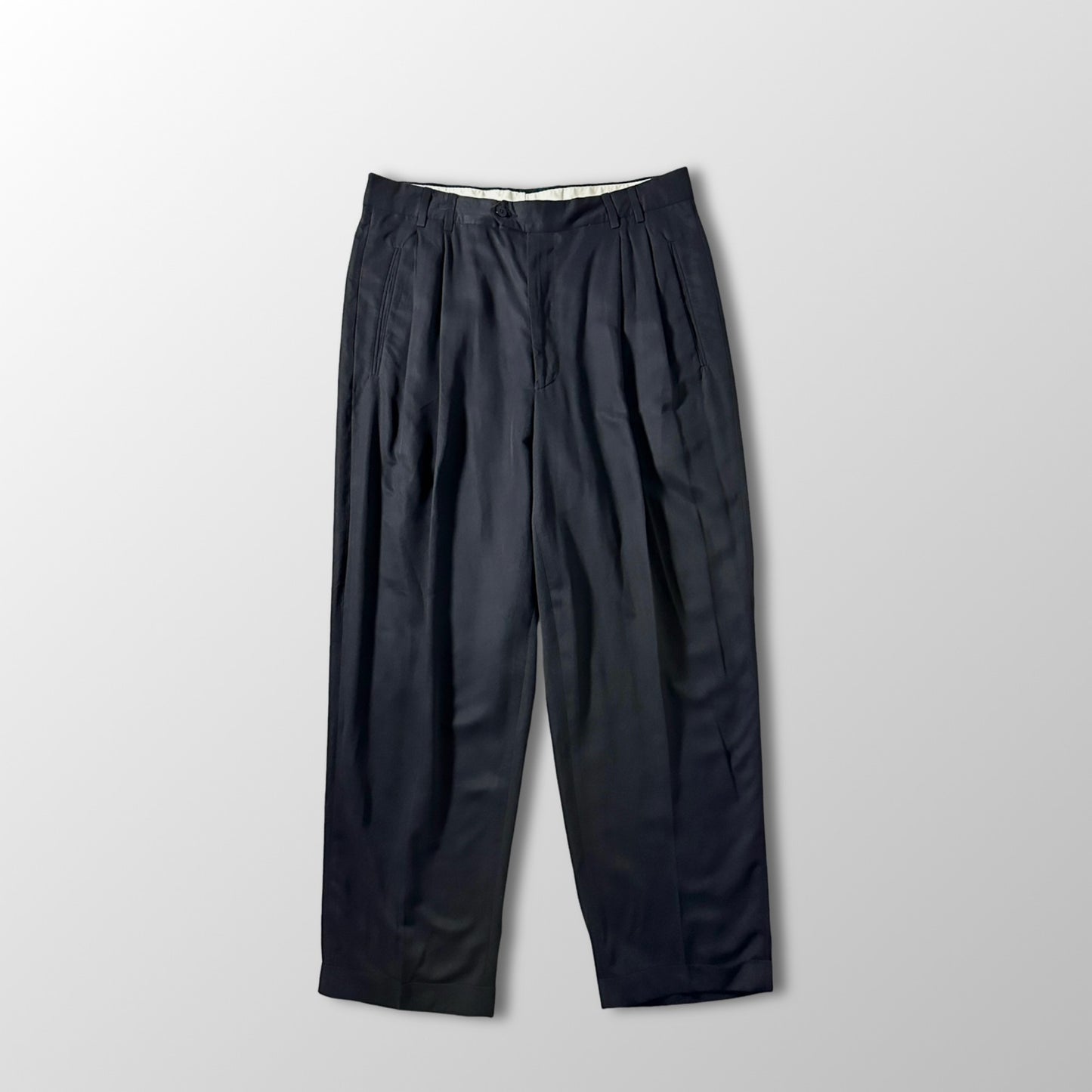 Silk Rayon Black Pleated Trousers – 36　Mondo Marco Made in Italy