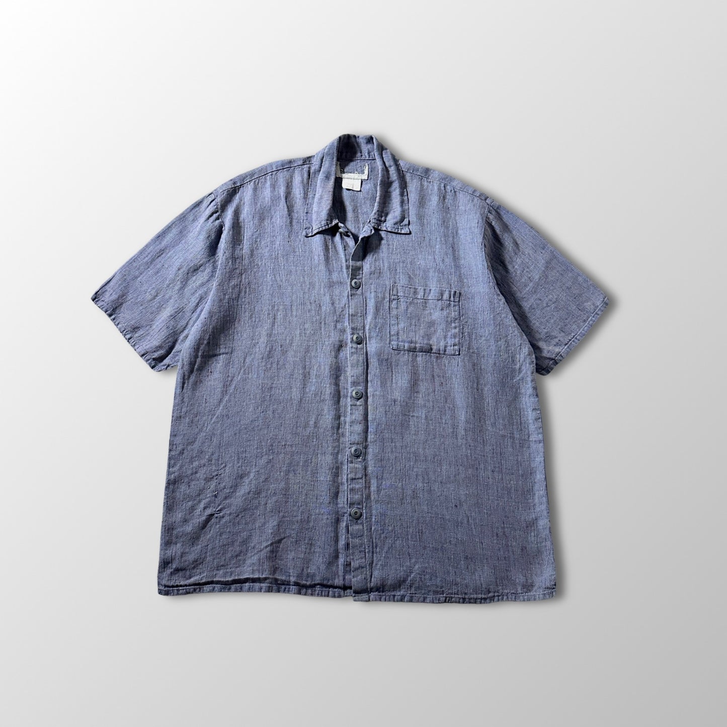 FLAX Linen Short Sleeve Shirt / Smoky Blue Gray / S-M