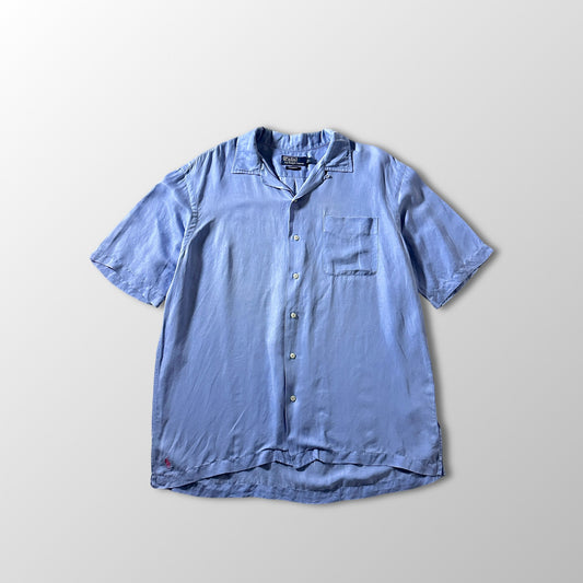 Polo by Ralph Lauren CALDWELL Silk Linen Open Collar Shirt / Light Blue / Size L