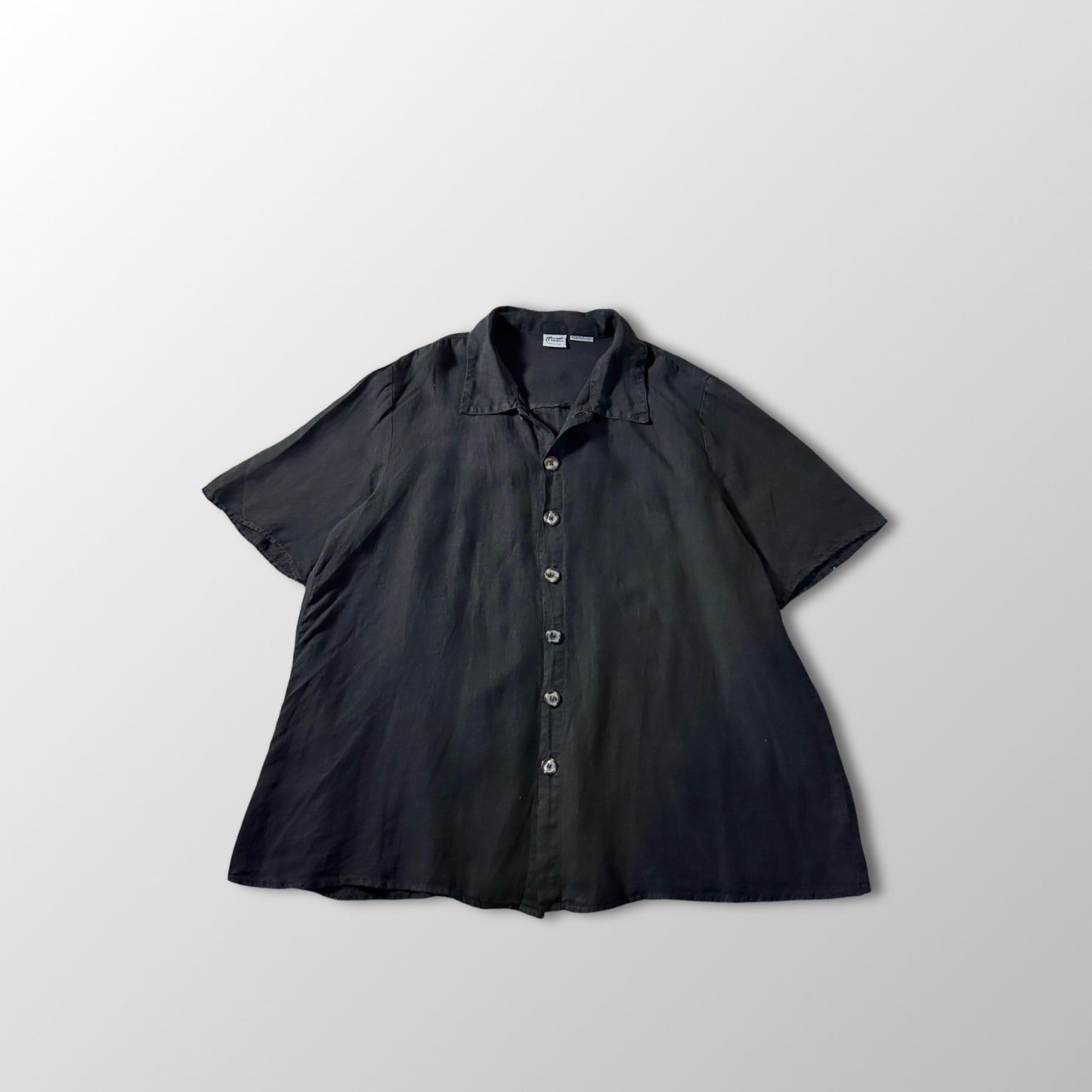 CP SHADES Pure Irish Linen Black Short Sleeve Shirt / Size M