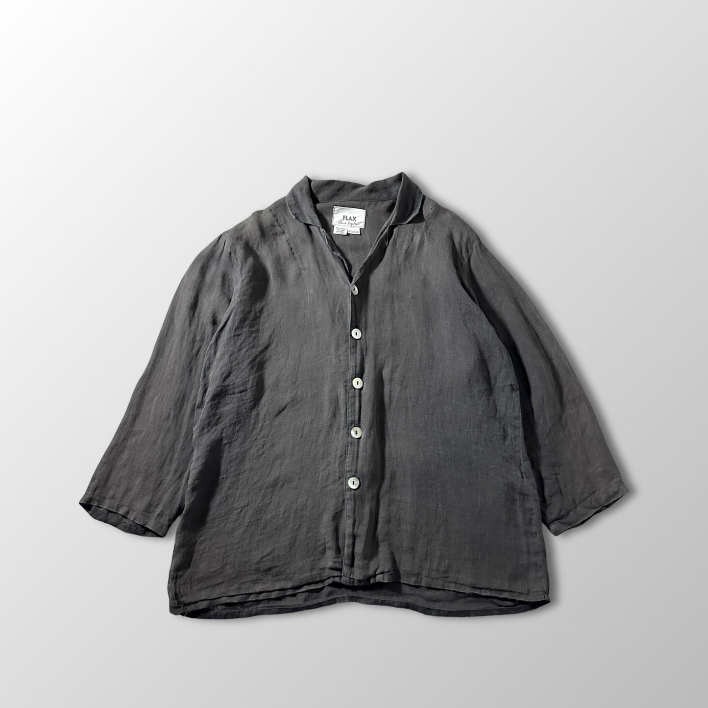 FLAX Linen Charcoal Shirt Jacket / Size S　-　Black