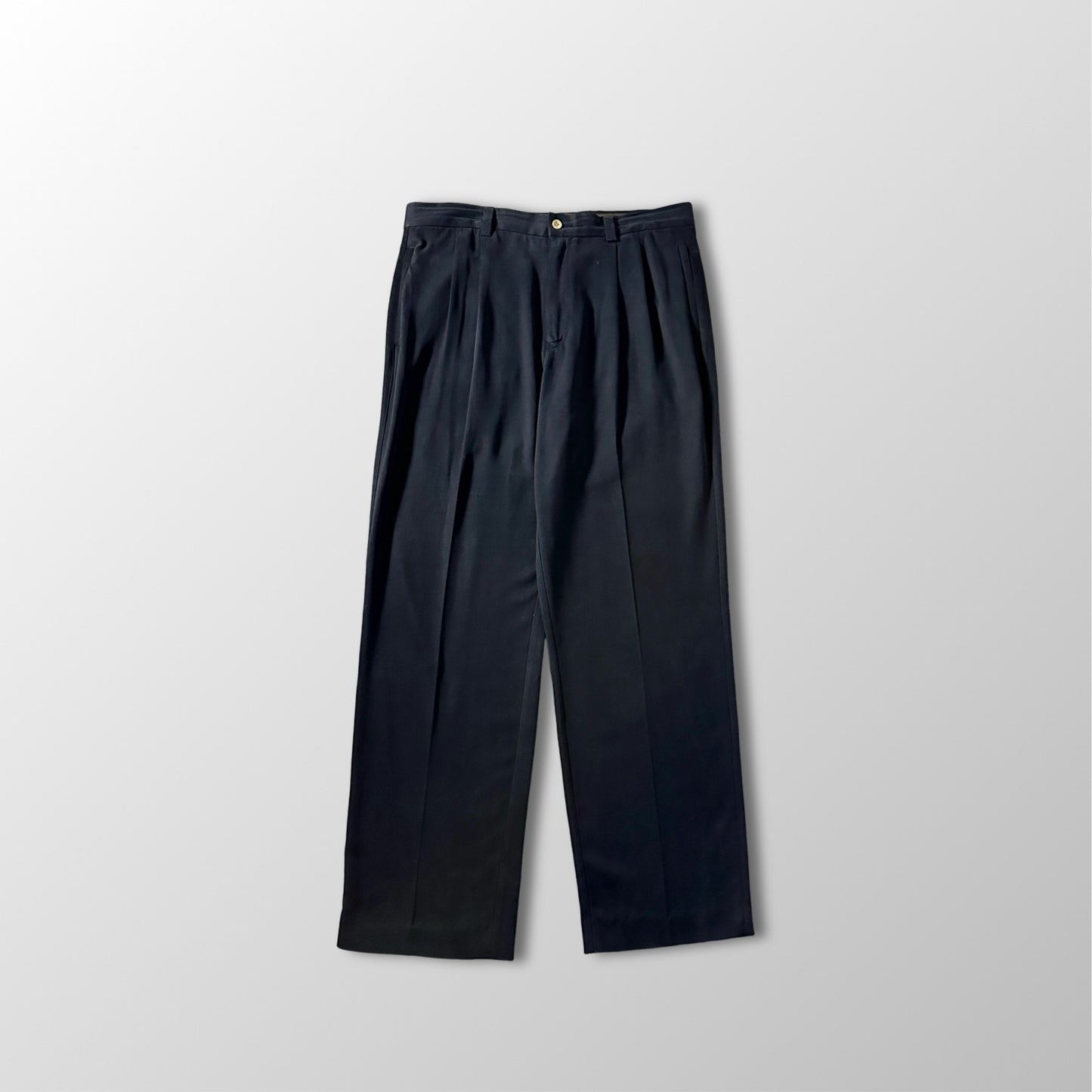 Silk Black Pleated Trousers