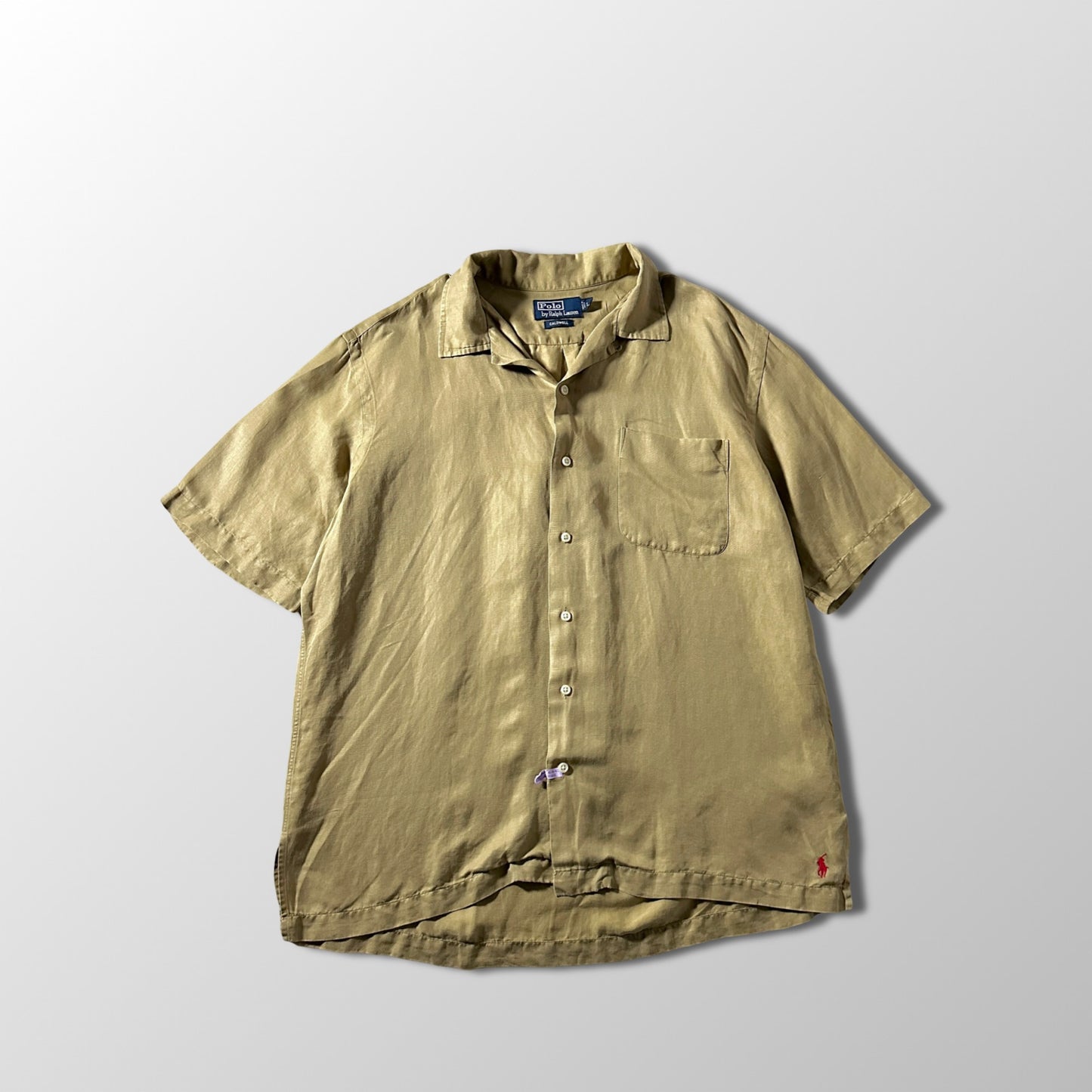 Polo by Ralph Lauren CALDWELL  Linen Silk Open Collar Shirt / Khaki Beige / Size L
