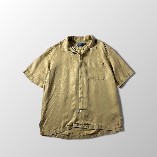 Polo by Ralph Lauren CALDWELL  Linen Silk Open Collar Shirt / Khaki Beige / Size L