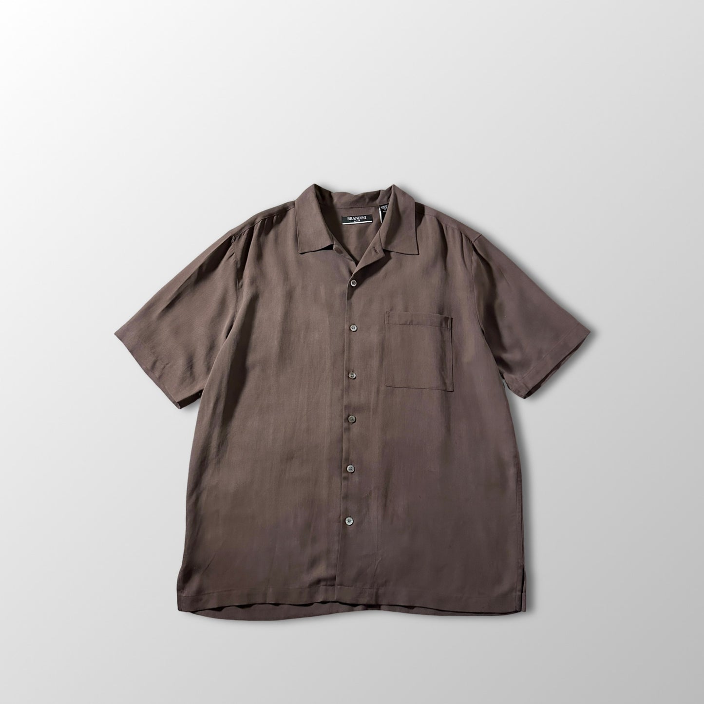 Pure Silk Brown Short Sleeve Shirt / Size M