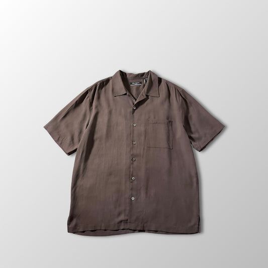 Pure Silk Brown Short Sleeve Shirt / Size M