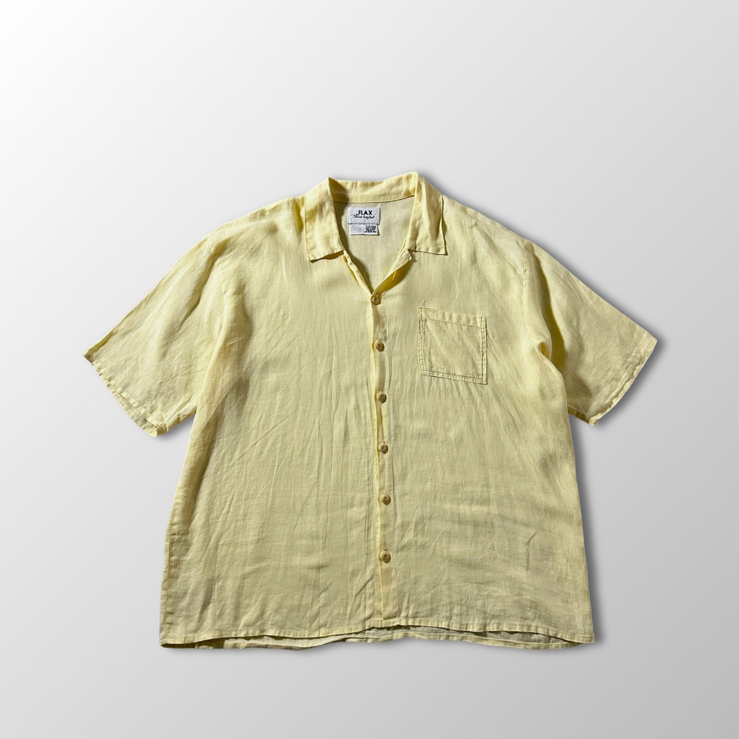 FLAX Linen Yellow Short Sleeve Shirt / Size S