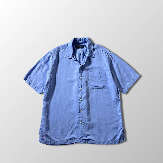 Polo by Ralph Lauren CALDWELL Blue Open Collar Shirt / Size L Silk Linen
