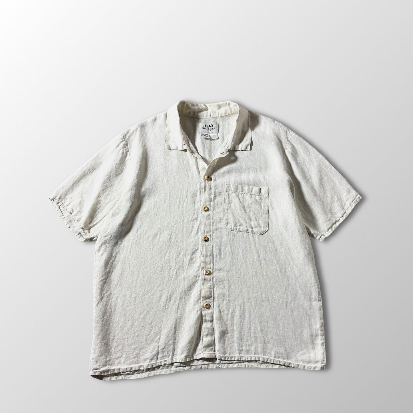 FLAX  Linen Open Collar Shirt / Natural / Size Small