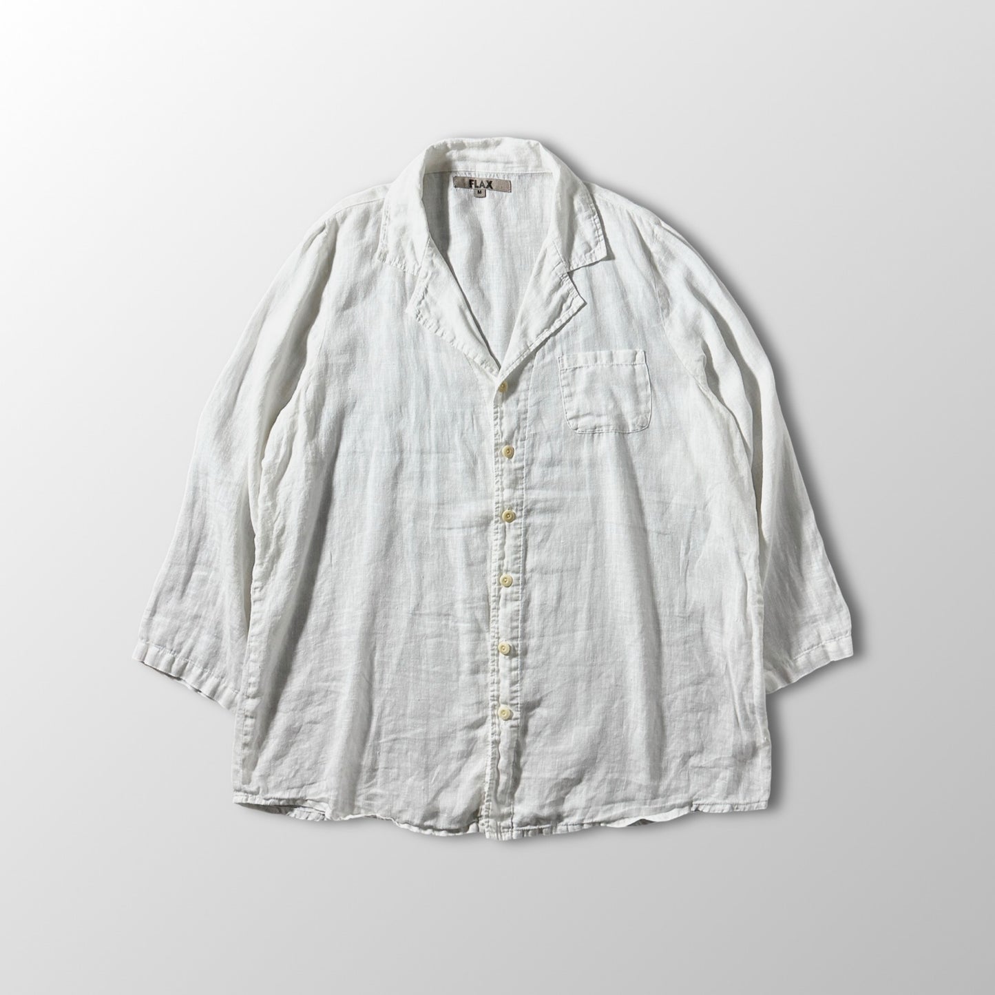 FLAX 100% Linen White Open Collar Shirt – M