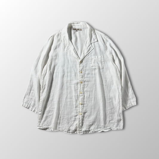 FLAX 100% Linen White Open Collar Shirt – M