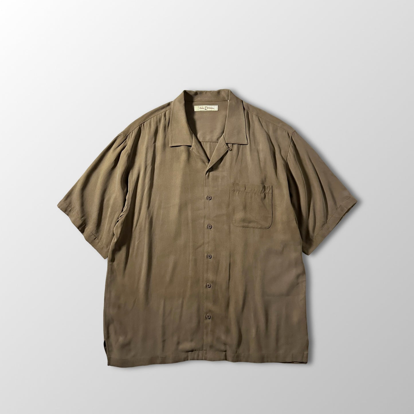 Tommy Bahama 100% Silk Olive Brown Short Sleeve Open Collar Shirt – XL