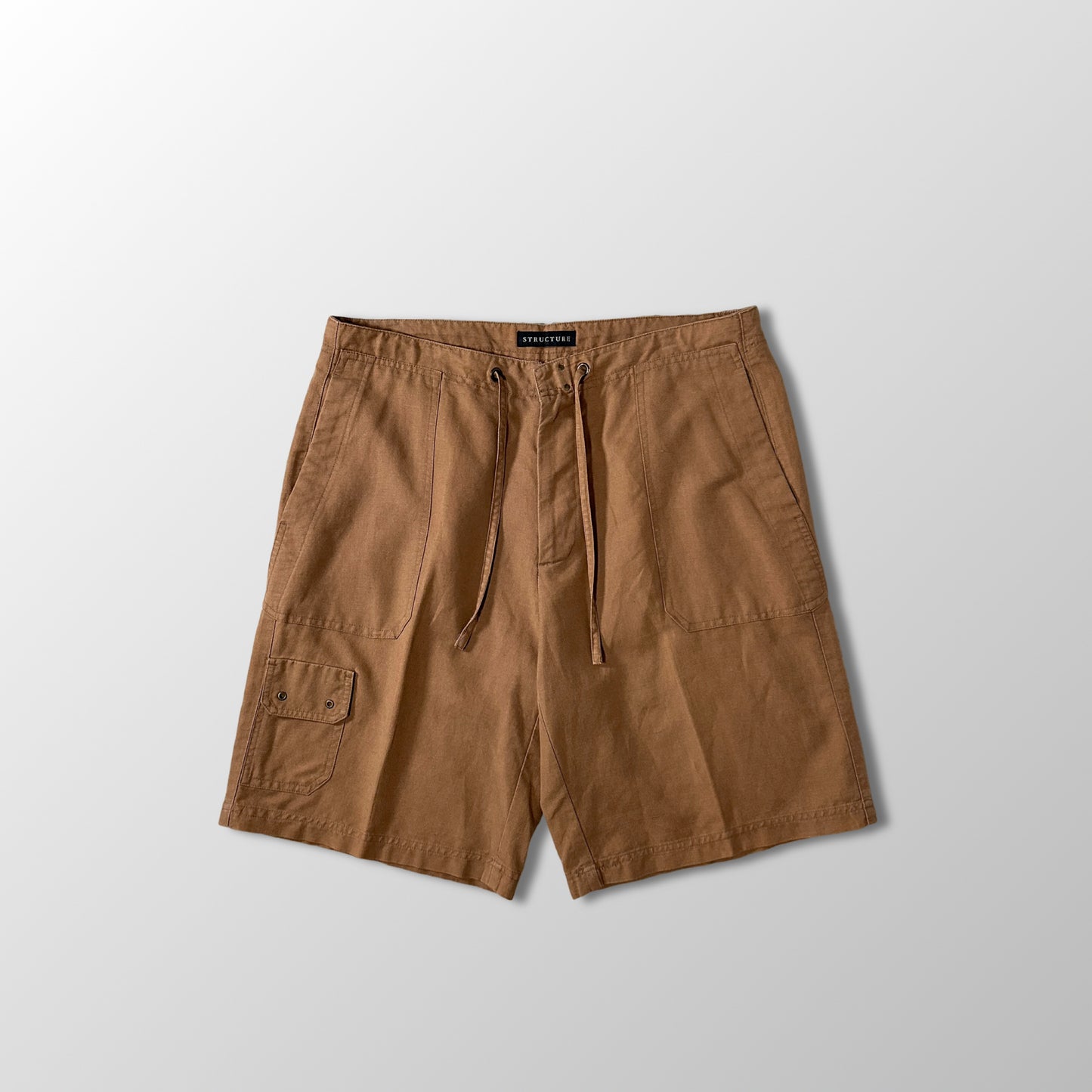 Brown Linen Cotton Cargo Shorts W34