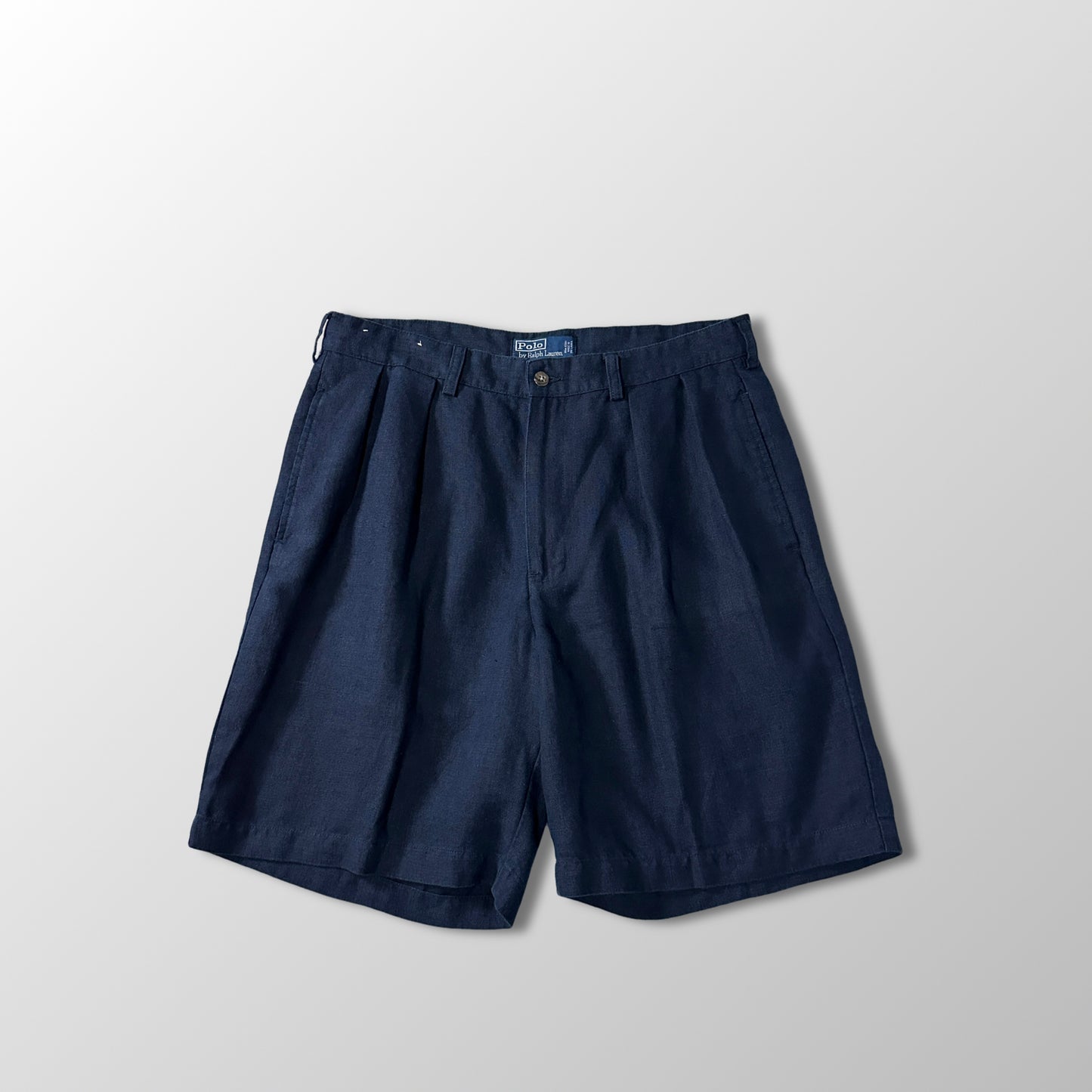 Polo by Ralph Lauren Navy Linen Tyler Pleated Shorts W34