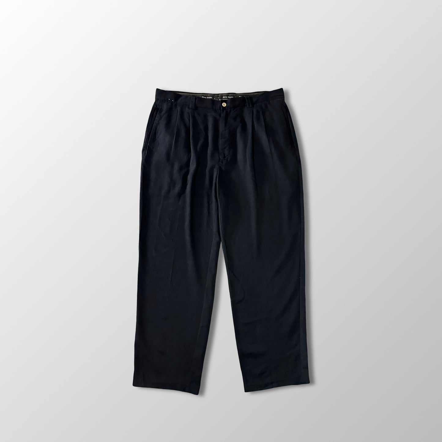 Black 100% Silk Pleated Relax Pants 38×30