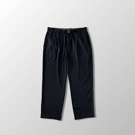 Black 100% Silk Pleated Relax Pants 38×30