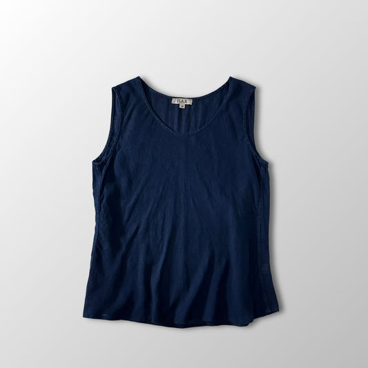 FLAX Linen Cotton Sleeveless Top Navy Size M