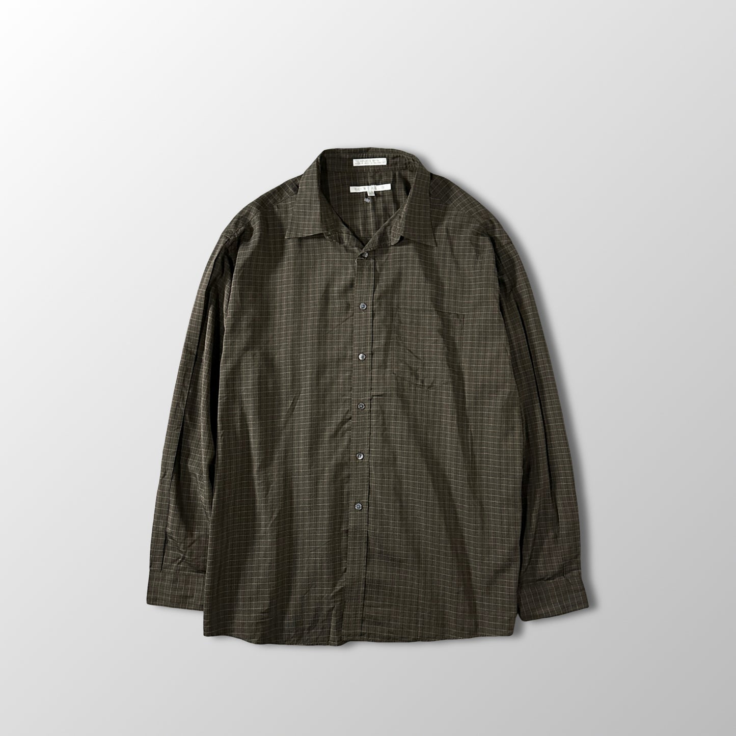 100% Rayon Grid Check Shirt Brown Size XL Perry Ellis Portfolio