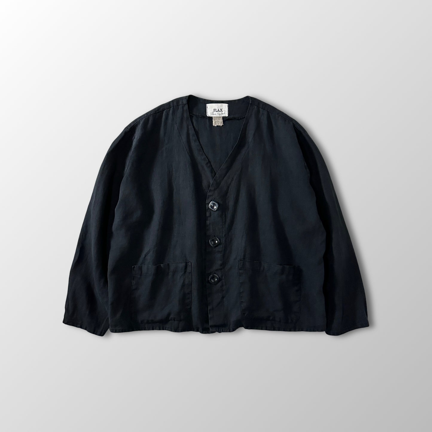 FLAX  Black V-Neck Linen Jacket