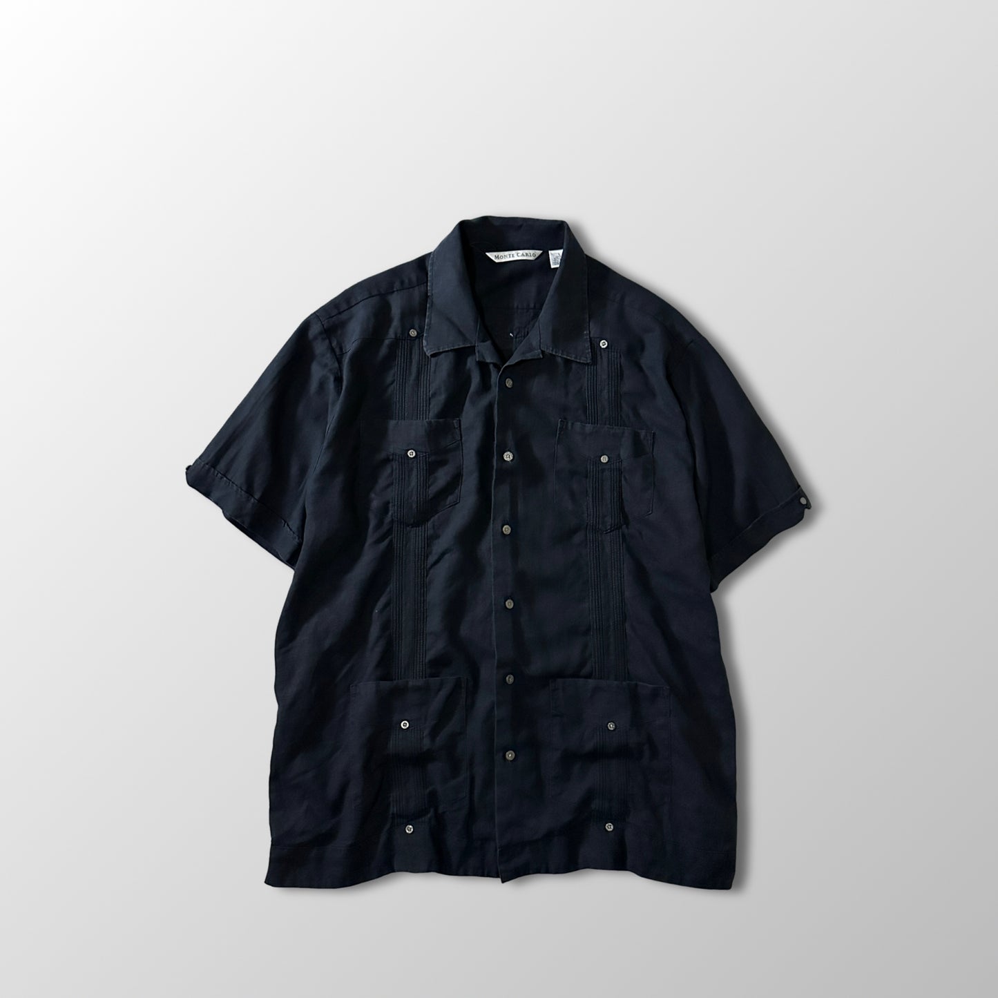 Linen Rayon Black Guayabera Shirt Size L