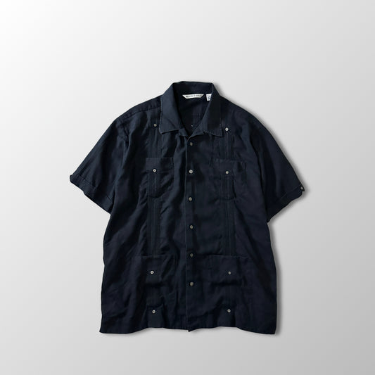 Linen Rayon Black Guayabera Shirt Size L