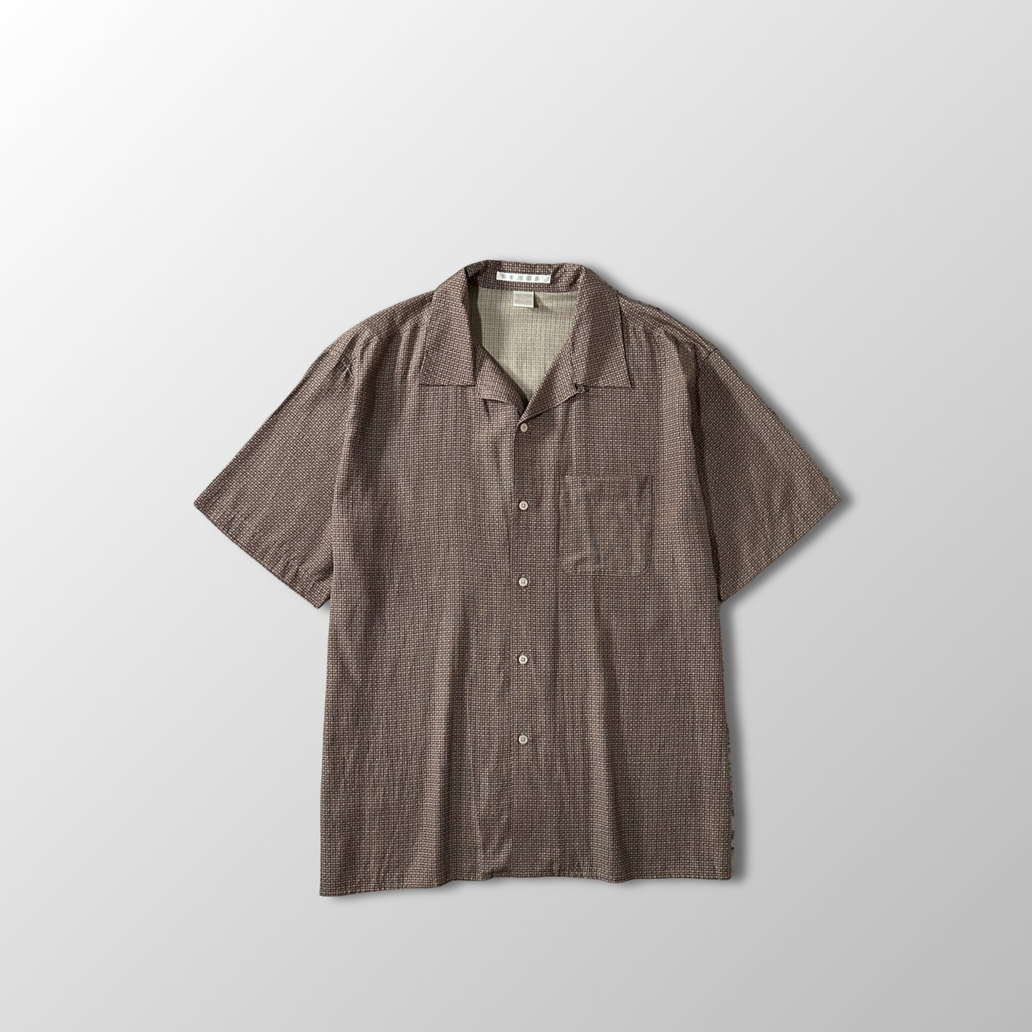 Perry Ellis Silk Cotton Short Sleeve Shirt Brown Geometric Pattern L
