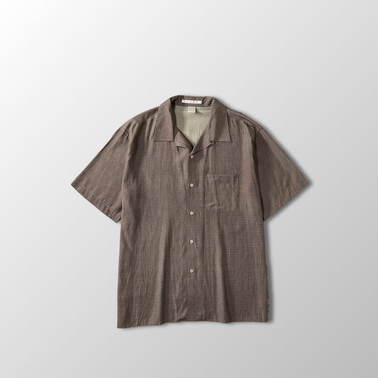 Perry Ellis Silk Cotton Short Sleeve Shirt Brown Geometric Pattern L