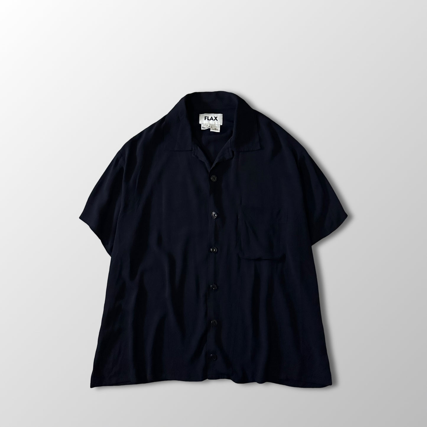 FLAX Black Rayon Short Sleeve Shirt Size Medium