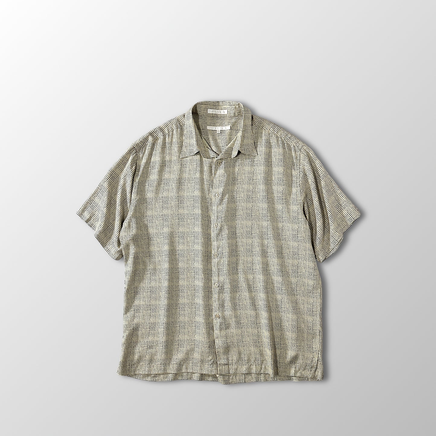 Perry Ellis 100% Silk Dot Pattern Short Sleeve Shirt Beige Black Size XL