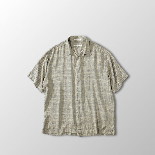 Perry Ellis 100% Silk Dot Pattern Short Sleeve Shirt Beige Black Size XL