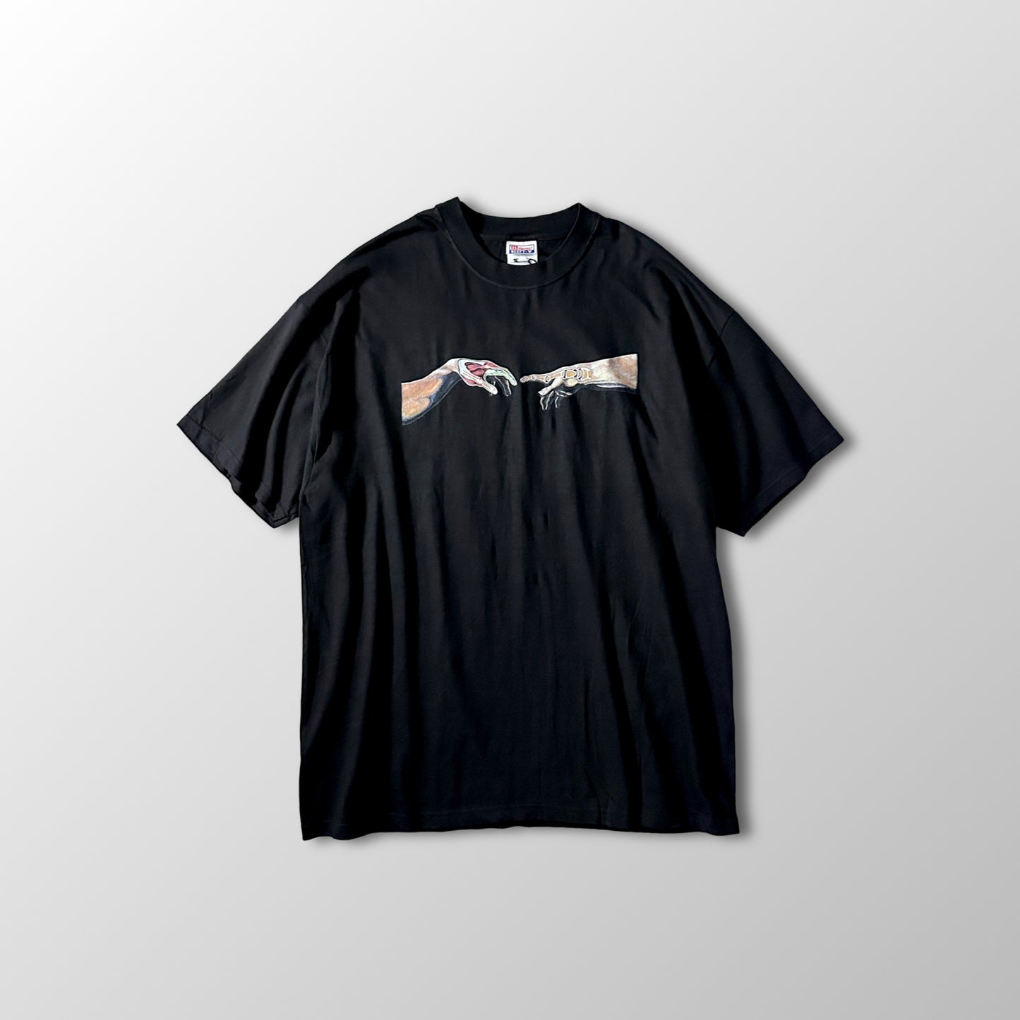 Parody Black Art Graphic T-Shirt XL Michelangelo The Creation of Adam
