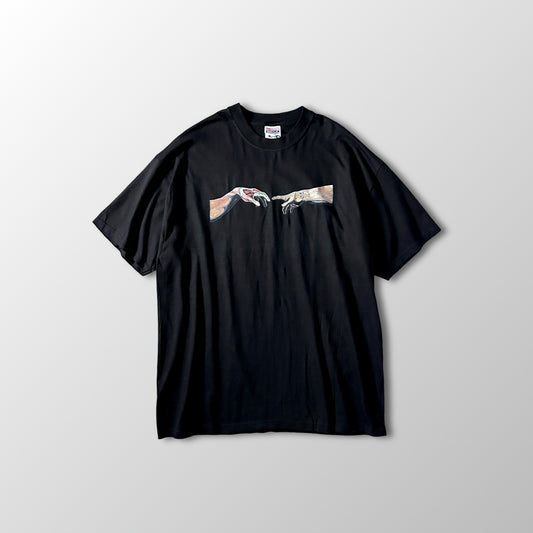 Parody Black Art Graphic T-Shirt XL Michelangelo The Creation of Adam