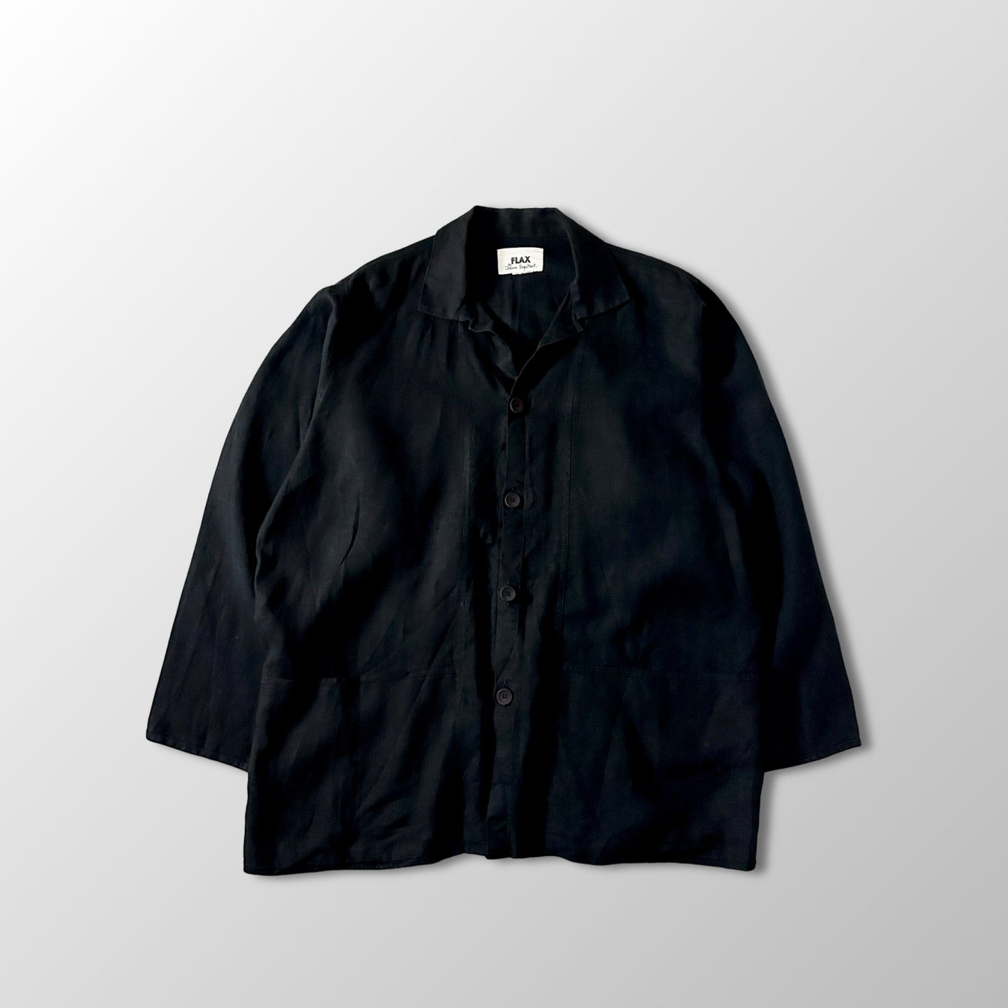 FLAX Black Linen Textured Button Jacket