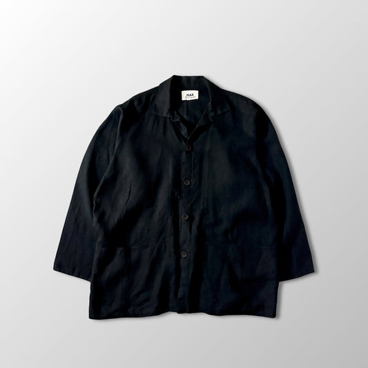 FLAX Black Linen Textured Button Jacket