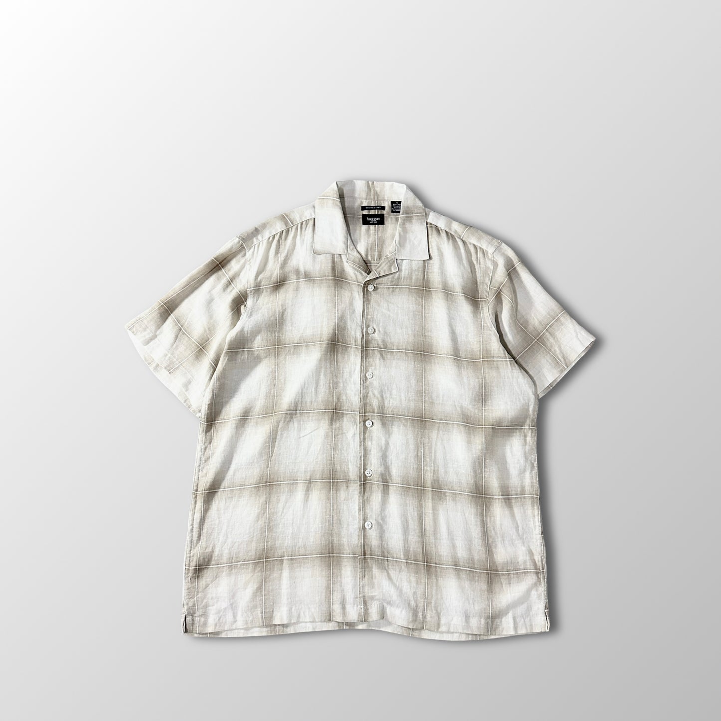 Linen Rayon Check Open Collar Shirt XL Beige