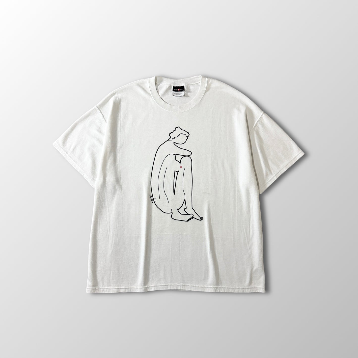 White Line Art Graphic T-Shirt L
