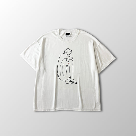 White Line Art Graphic T-Shirt L