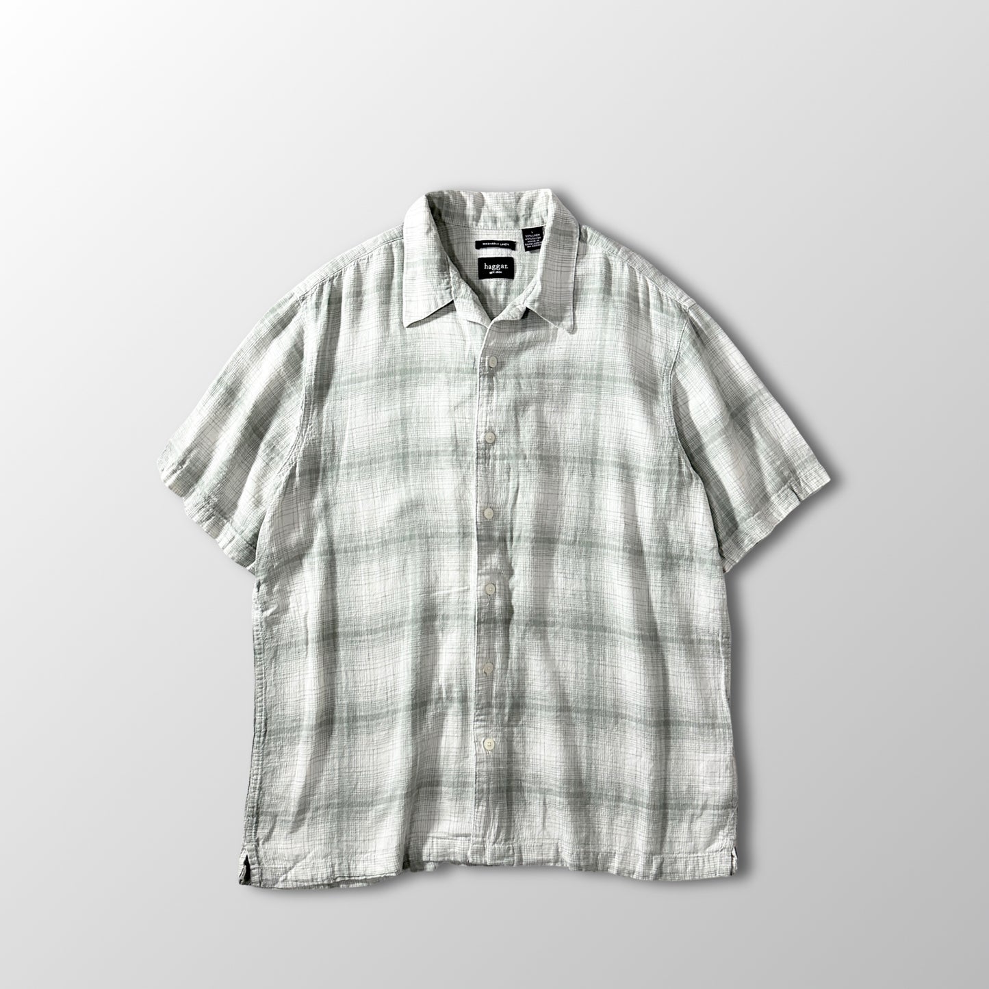 Linen Rayon Linen Plaid Short Sleeve Shirt L