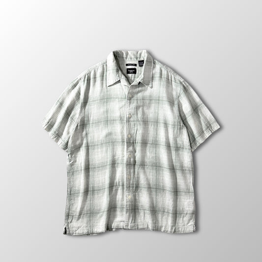 Linen Rayon Linen Plaid Short Sleeve Shirt L