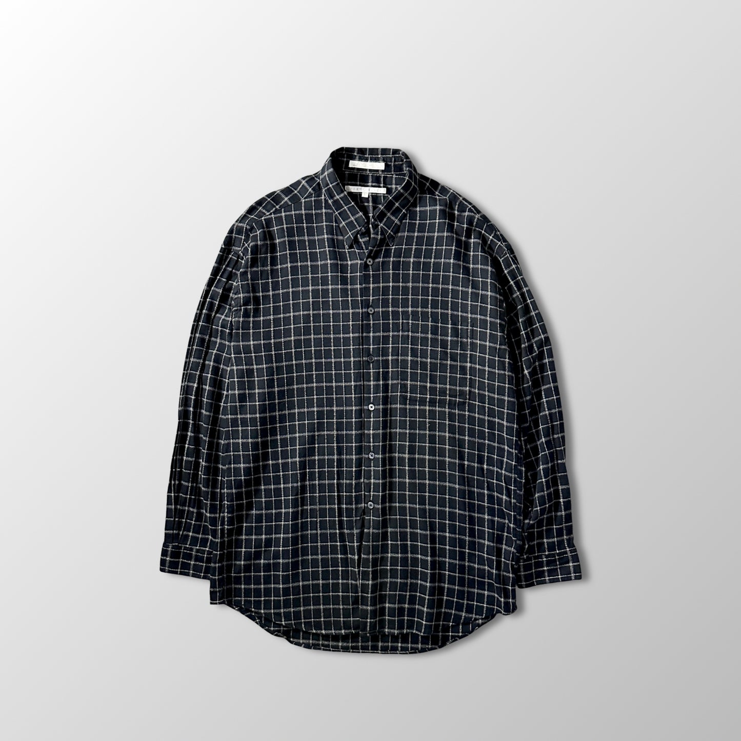 Perry Ellis Cotton　Rayon Black Windowpane Check Long Sleeve Shirt L