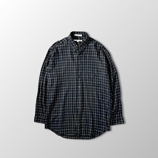 Perry Ellis Cotton　Rayon Black Windowpane Check Long Sleeve Shirt L